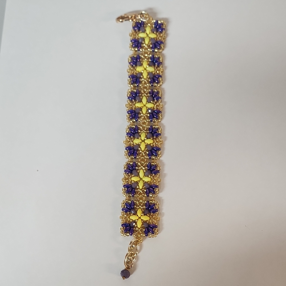 Purple and Yellow Beaded Bracelet